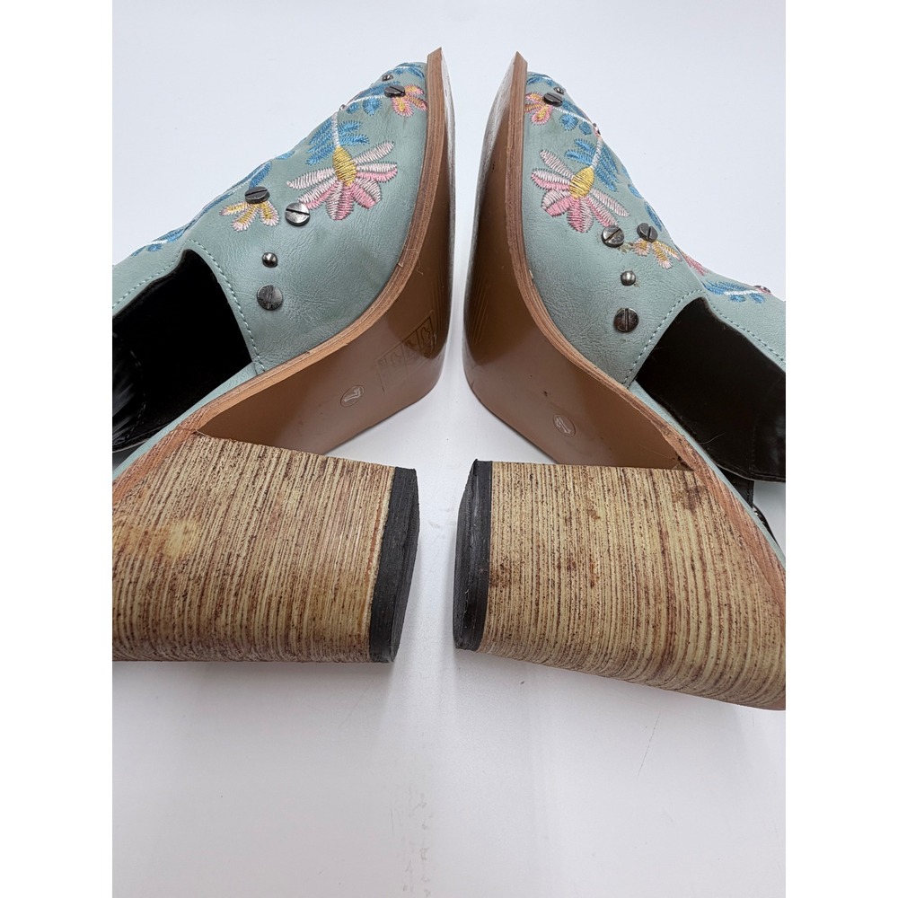 Floral Embroidered Western Ankle Booties Blue Studded Boho Fairycore Cowgirl Y2K - Picture 7 of 9